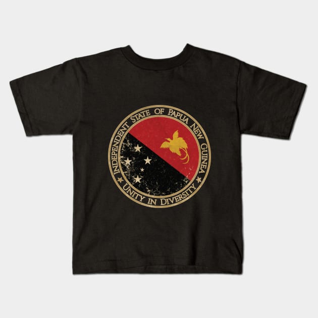 Vintage Independent State of Papua New Guinea Oceania Oceanian Flag Kids T-Shirt by DragonXX